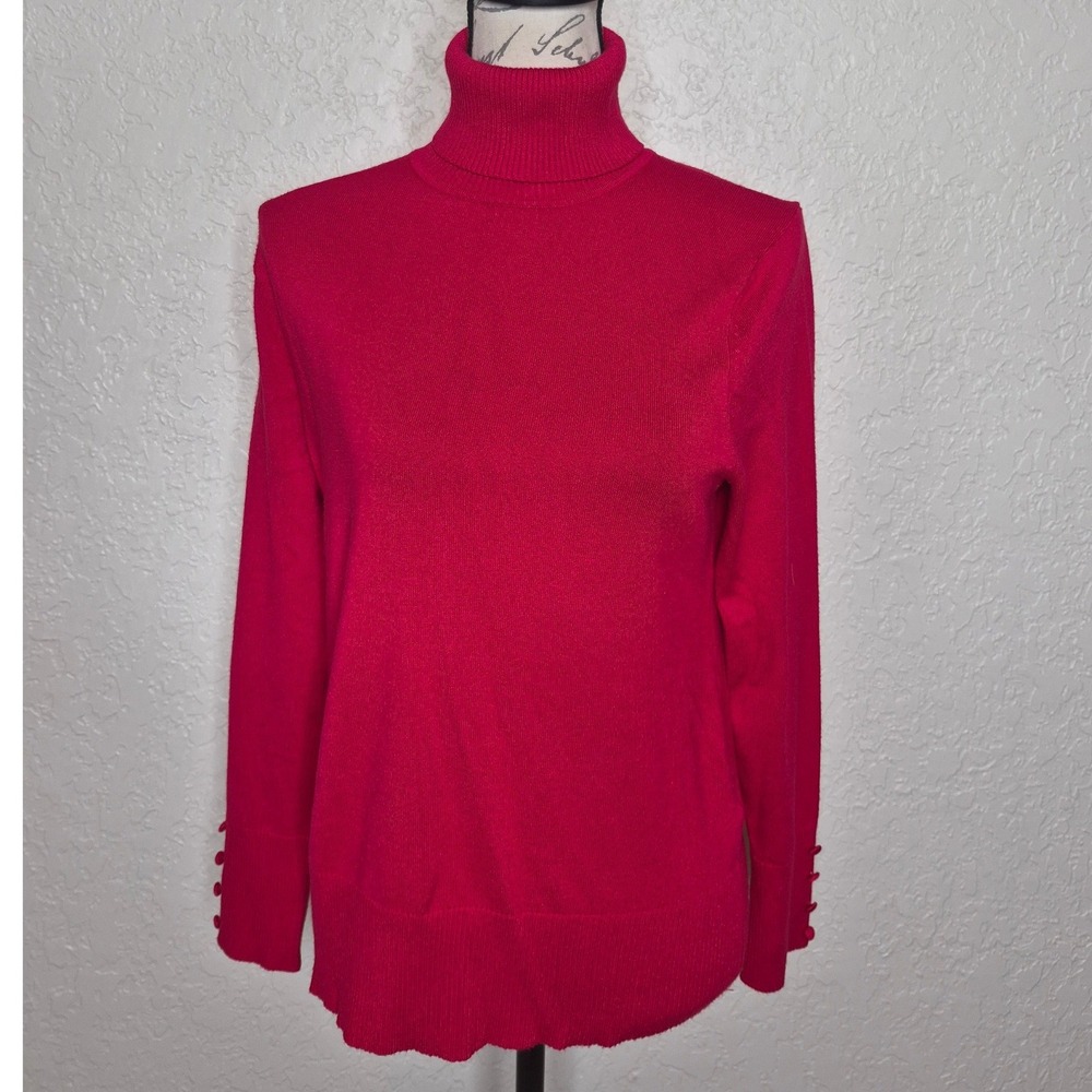 Adyson Parker Red Turtleneck Sweater Long Sleeve Button Cuff Knit Top Size M